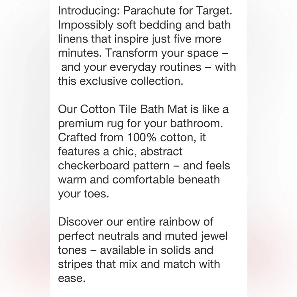 PARACHUTE NWT cotton tile bath runner -cove -31x19